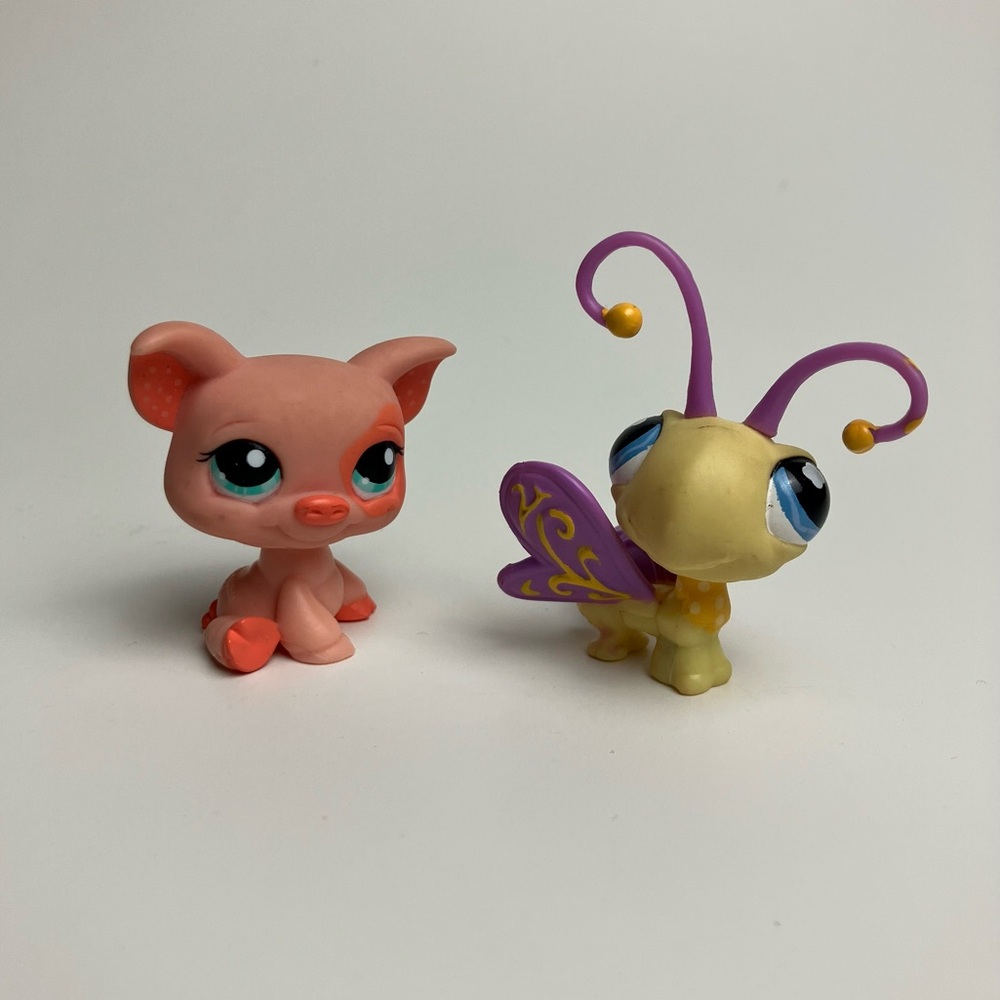 LPS #621 Pink Pig #622 Yellow Butterfly Vintage My Littlest Petshop Y2K Hasbro